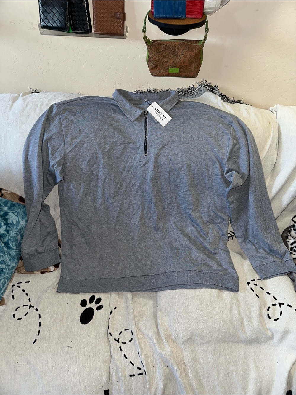 Lexiart 3XL Men's Grey Quarter-Zip Long-Sleeve shirt New with tags